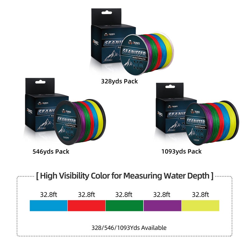 RUNCL Braided Fishing Line, Abrasion Resistant Durable Fishing Line for Saltwater Freshwater, No Stretch, Smaller Diameter, Hi Vis Rainbow Color Measure Line, 328-1093 Yds - Image 4